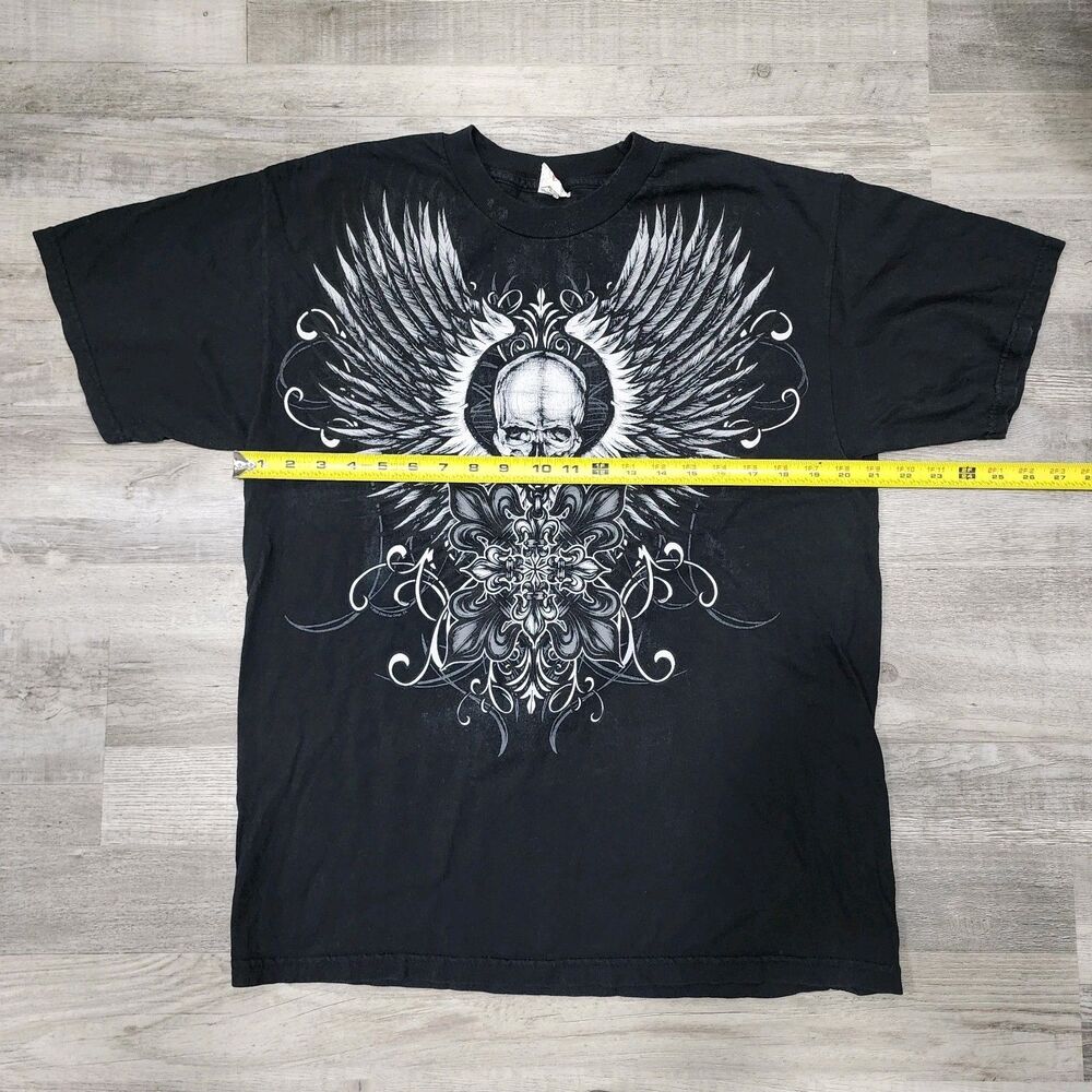 Cyber Grunge Tribal Skull Goth Tshirt Black Size L - Picture 4 of 6